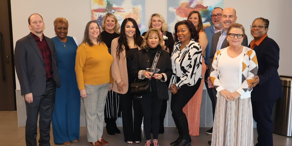 Oklahoma Housing Finance Agency's 2024 Leading Light Lending Partner award recipients & OHFA staff include, from left, Daniel Truitt, Teresa Daniel, Dina Scheriman, Sabra Jouett, Ali Herman, Justin Pittman, Kristina Nichols, Yahaira Velasco, Irene Fitzgerald Stephanie Hollier, Darren Vittitow, Valenthia Doolin & Angie Theis.